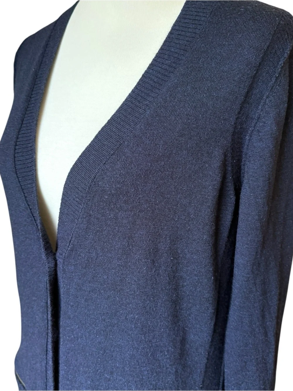 Banana Republic Navy 100% Merino Wool Long Cardigan Sweater Size L Zip Pockets
